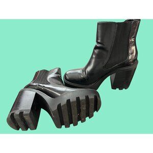 Black Chunky Heel Chelsea Ankle Boots With Elastic Sides Zara Womens 6.5